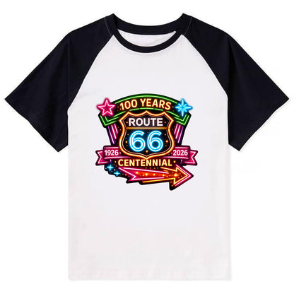 CENTENNIAL BADGE | 100 Years celebration emblem | 1926-2026 dates | - Contrast Raglan T-shirt - Black
