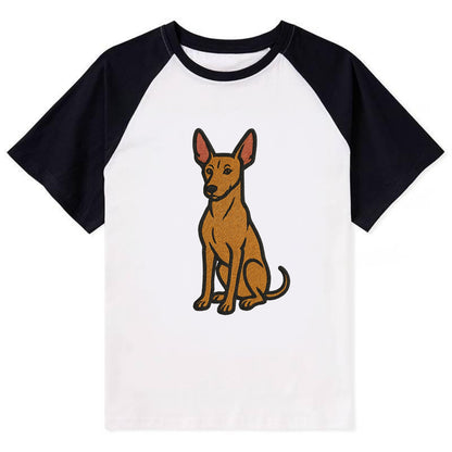 Pharaoh Hound - Tan colored embroidered pose - Contrast Raglan T-shirt - Black