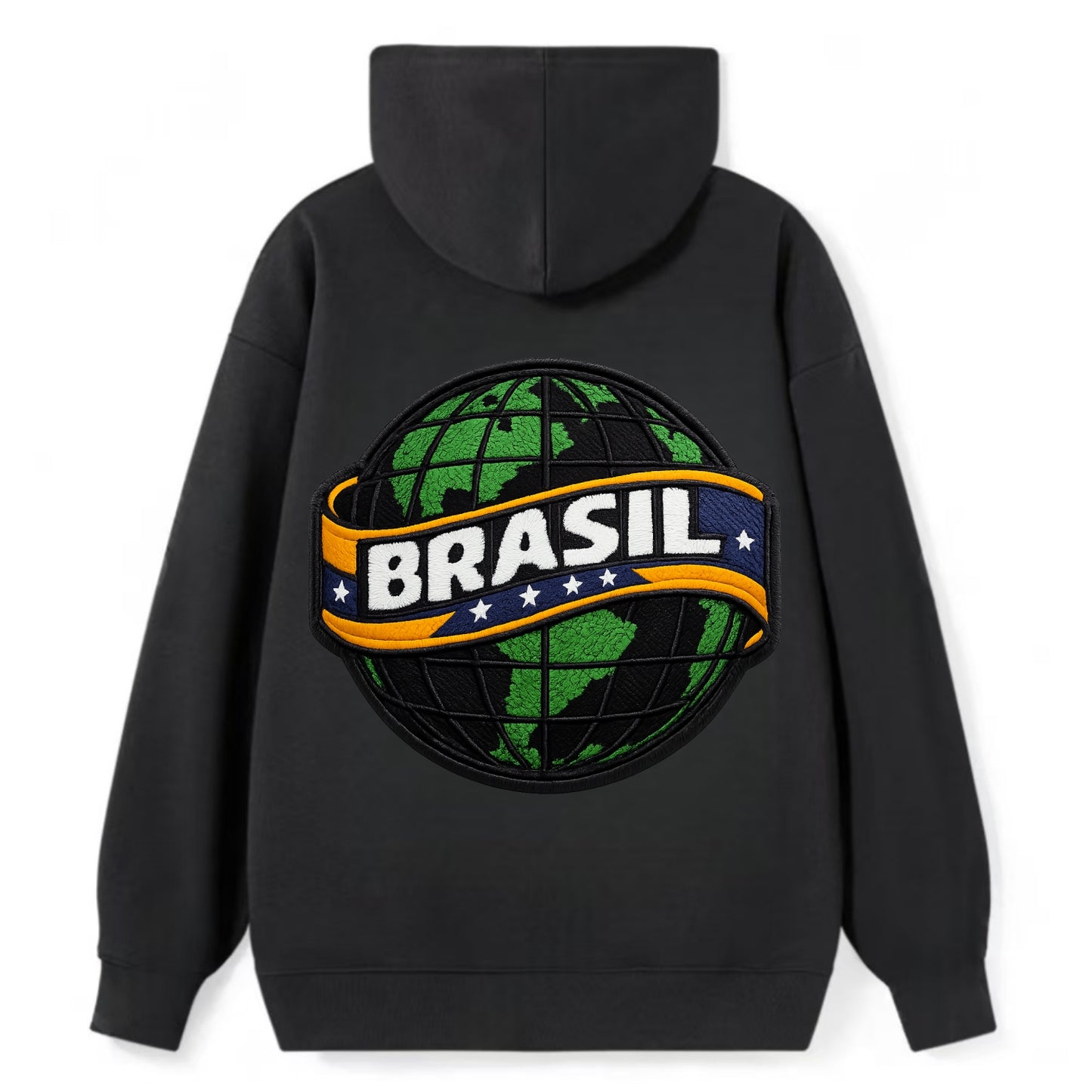BRAZILIAN FLAG GLOBE - green globe with banner in green yellow blue , - Classic Pullover Hoodie - Black