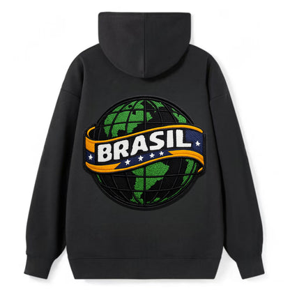 BRAZILIAN FLAG GLOBE - green globe with banner in green yellow blue , - Classic Pullover Hoodie - Black