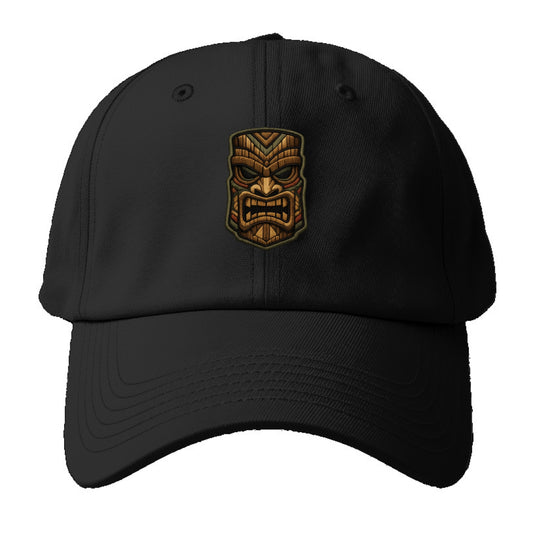 TIKI MASK - carved totem in brown and red , Polynesian - Baseball Cap For Big Heads - Black