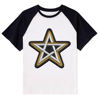 PENTAGRAM STAR - five point star in silver , protection - Contrast Raglan T-shirt - Black