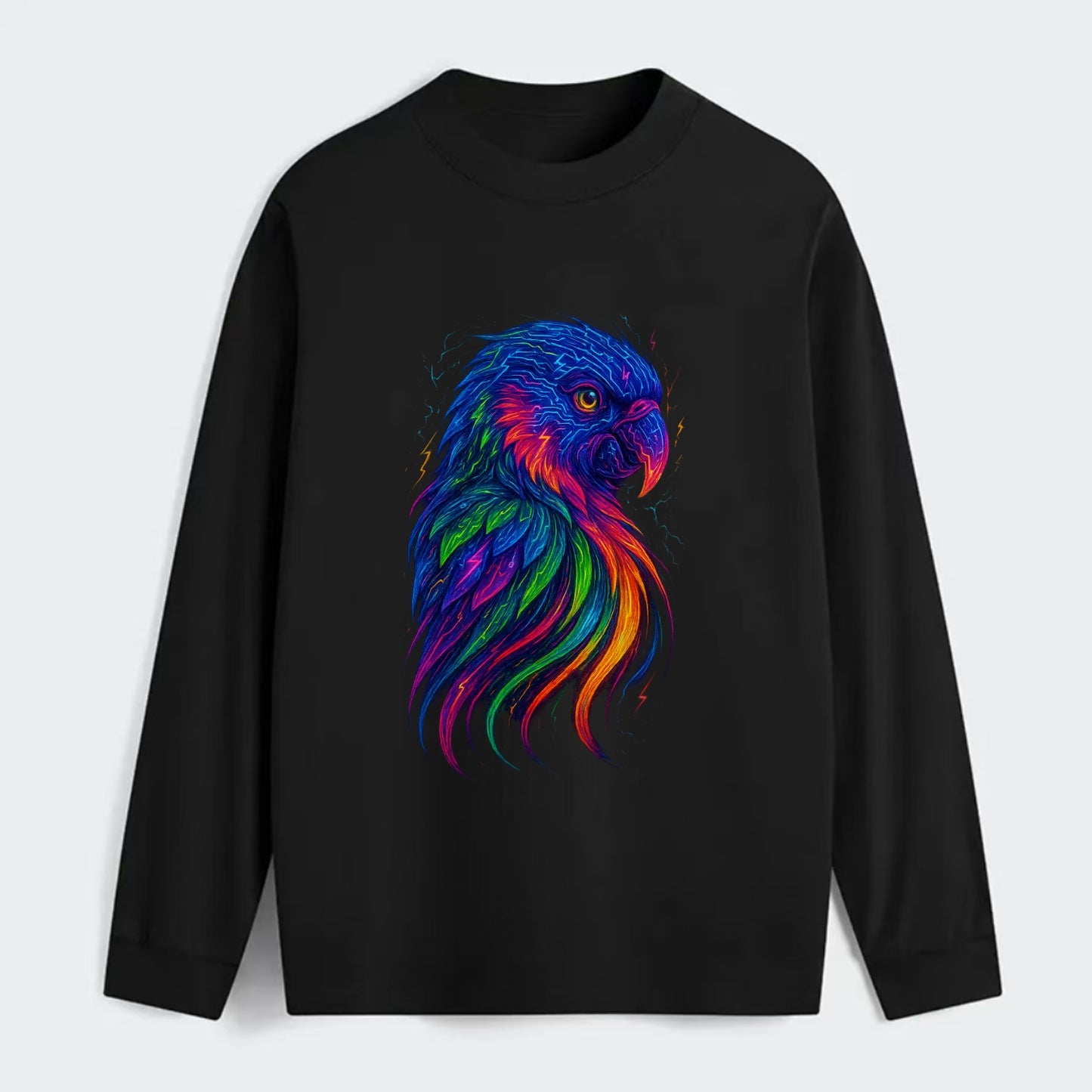 Vibrant parrot with feathers flowing into tropical rainbow streams, - Classic Long Sleeve Shirt - Black