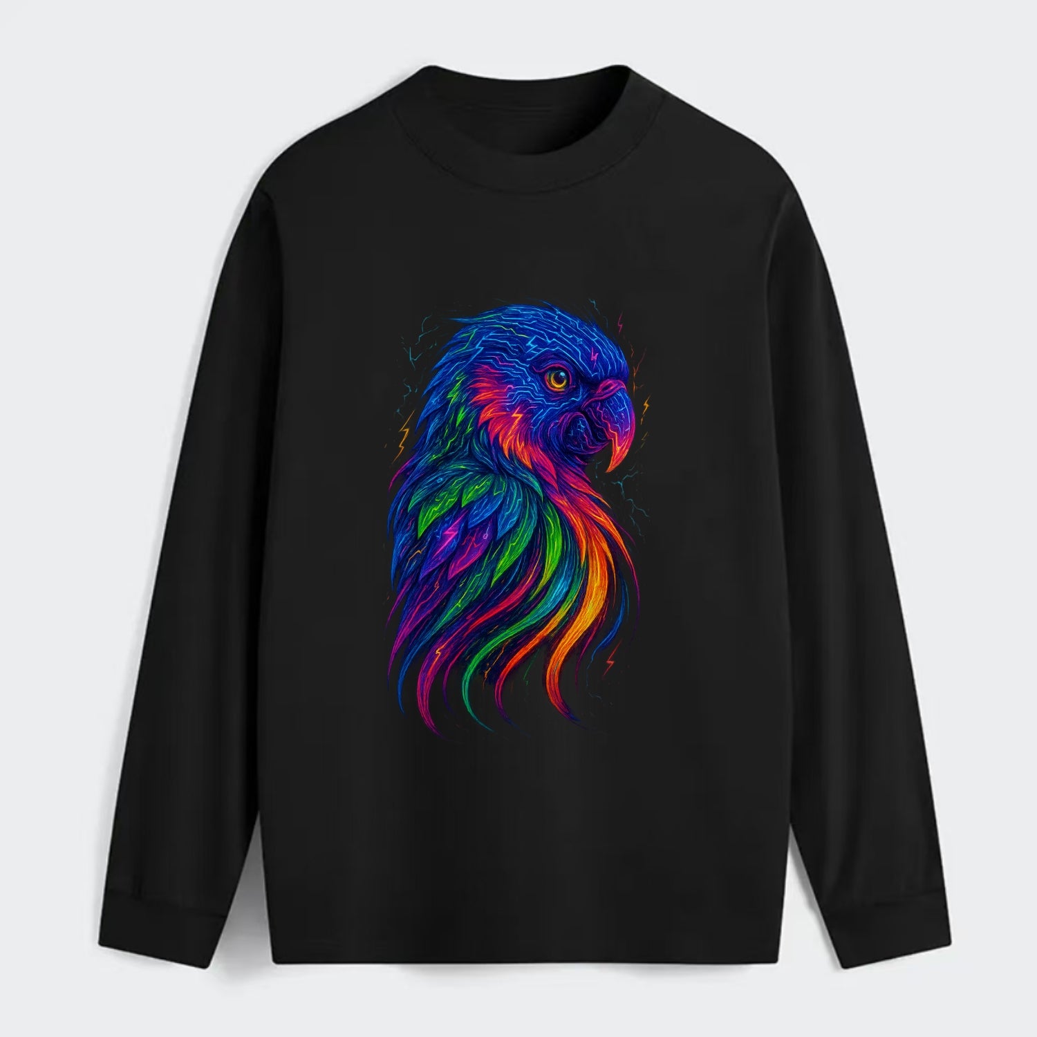 Vibrant parrot with feathers flowing into tropical rainbow streams, - Classic Long Sleeve Shirt - Black