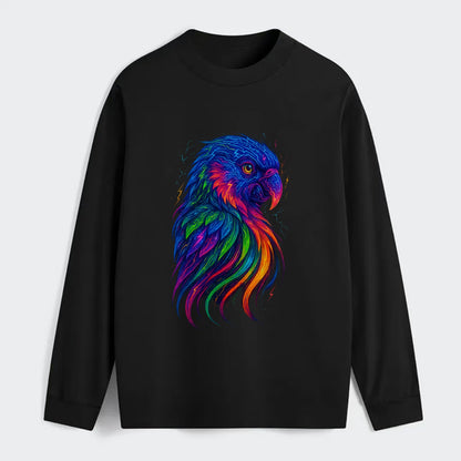 Vibrant parrot with feathers flowing into tropical rainbow streams, - Classic Long Sleeve Shirt - Black