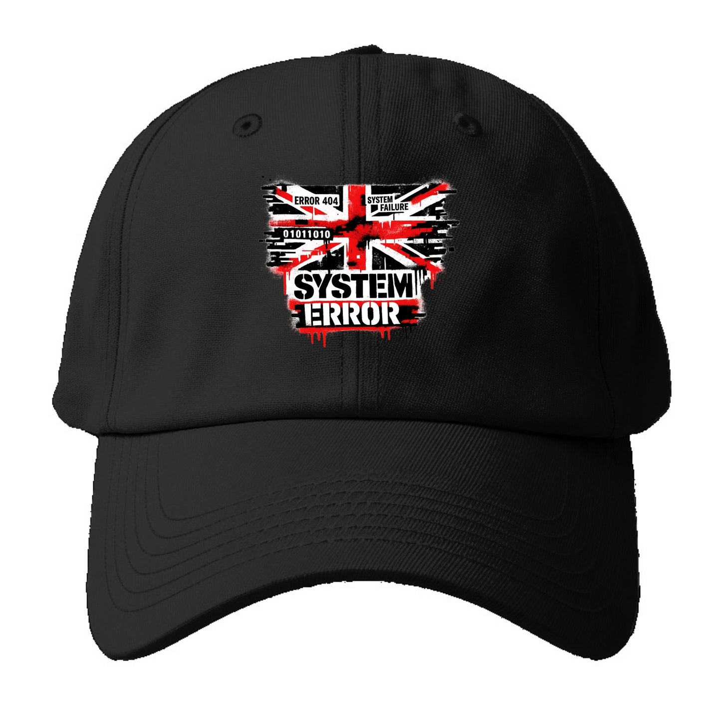 SYSTEM ERROR | Glitch Union Jack pattern | Digital corruption effect | Error code - Baseball Cap - Black