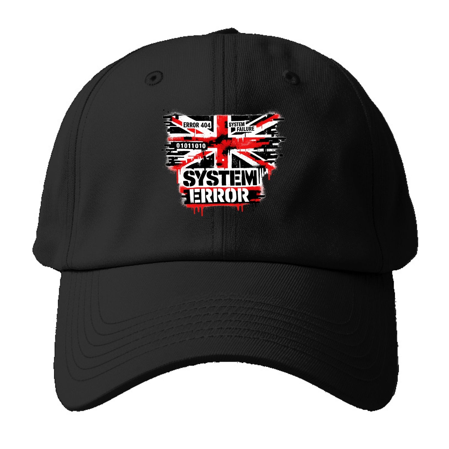 SYSTEM ERROR | Glitch Union Jack pattern | Digital corruption effect | Error code - Baseball Cap - Black