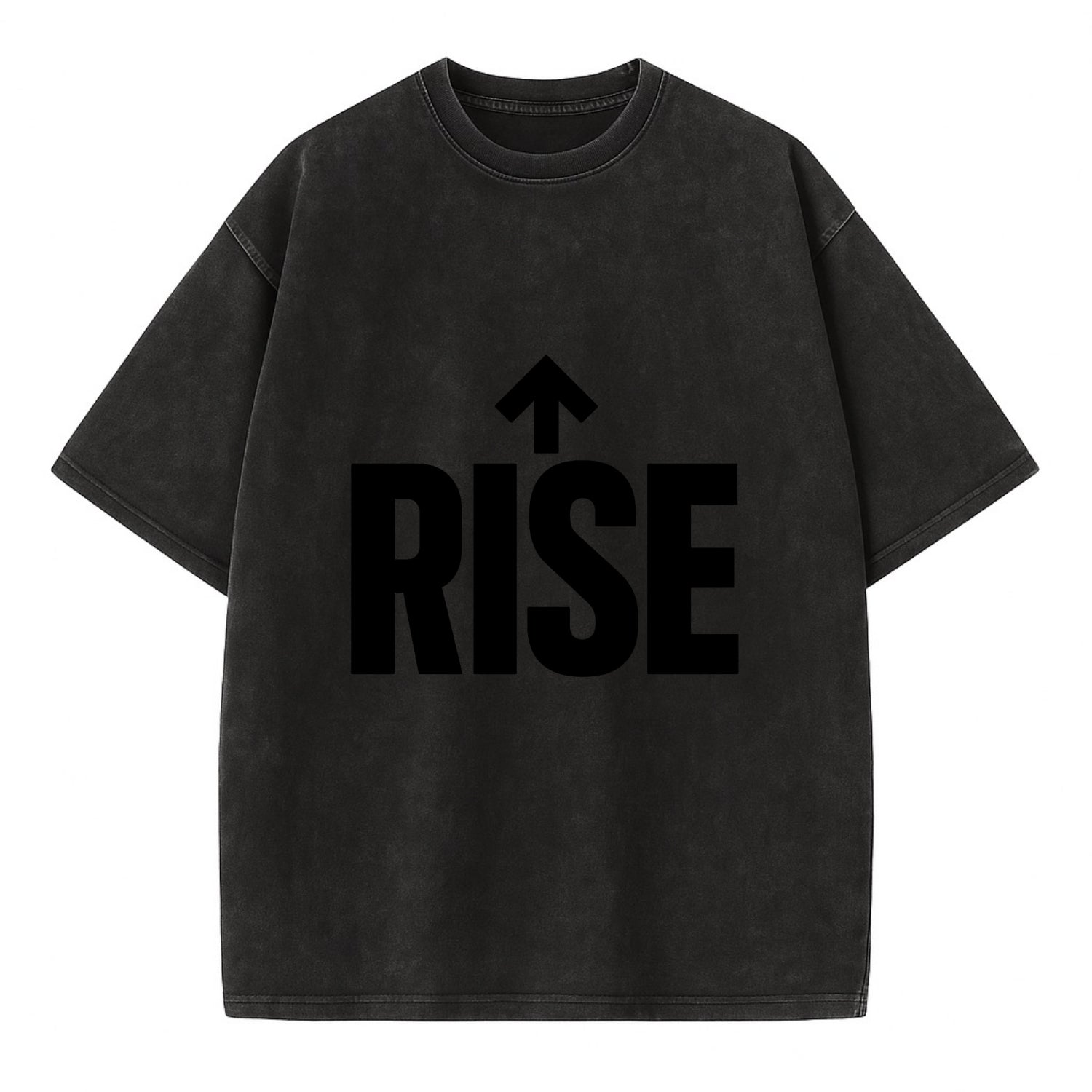 Bold typography design - "RISE" - getting up, ascending, elevating - Vintage T-shirt - Black
