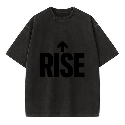 Bold typography design - "RISE" - getting up, ascending, elevating - Vintage T-shirt - Black