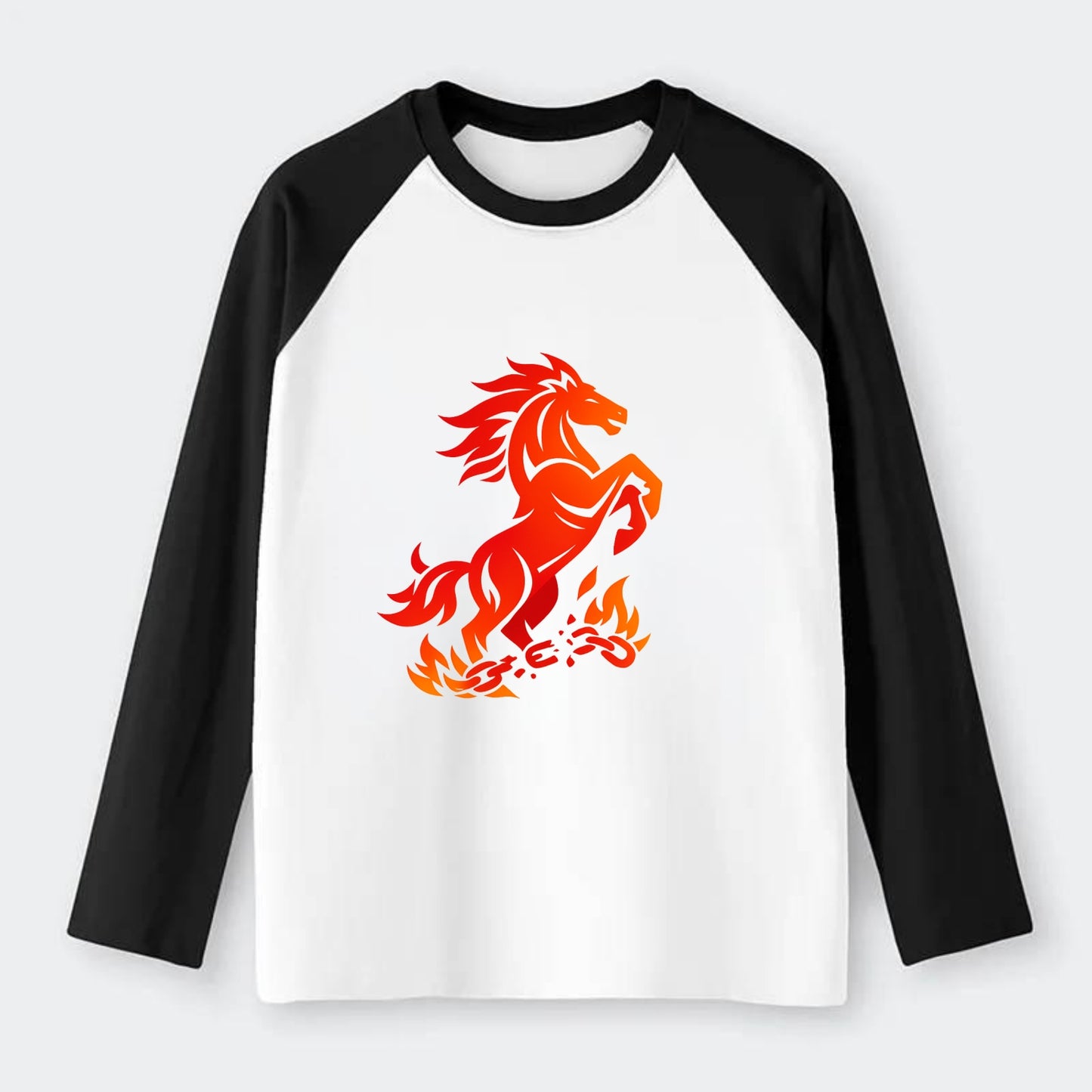 FREEDOM FLAMES | Wild horse breaking fire chains | Liberation | - Raglan Long Sleeve T-Shirt - Black