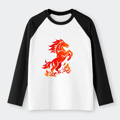 FREEDOM FLAMES | Wild horse breaking fire chains | Liberation | - Raglan Long Sleeve T-Shirt - Black