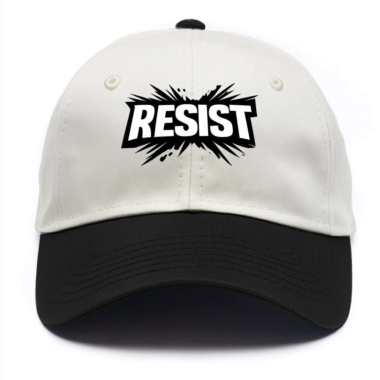 Bold typography design - "RESIST" - fighting back, standing against - Two Tone Cap - Black