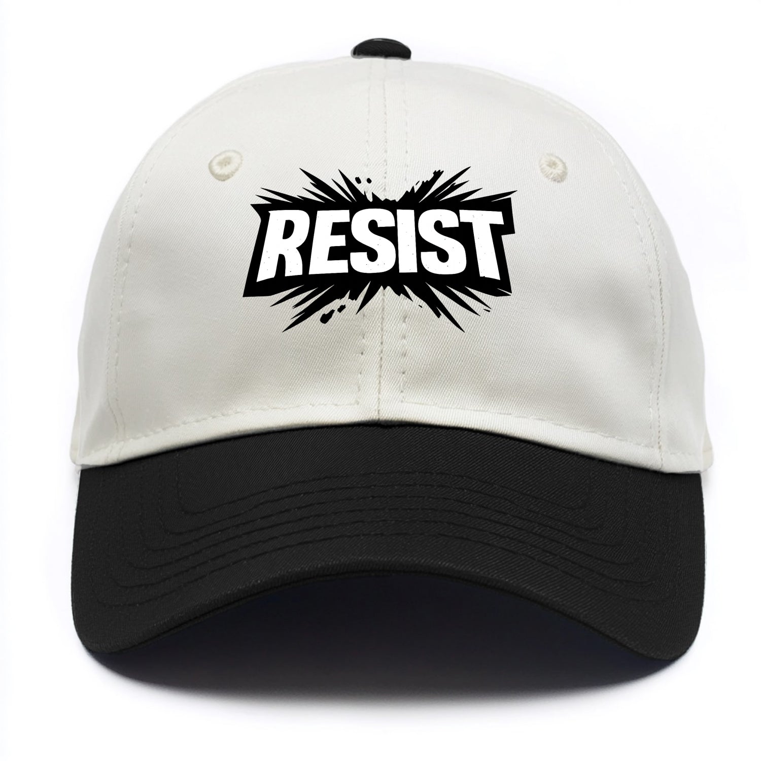 Bold typography design - "RESIST" - fighting back, standing against - Two Tone Cap - Black
