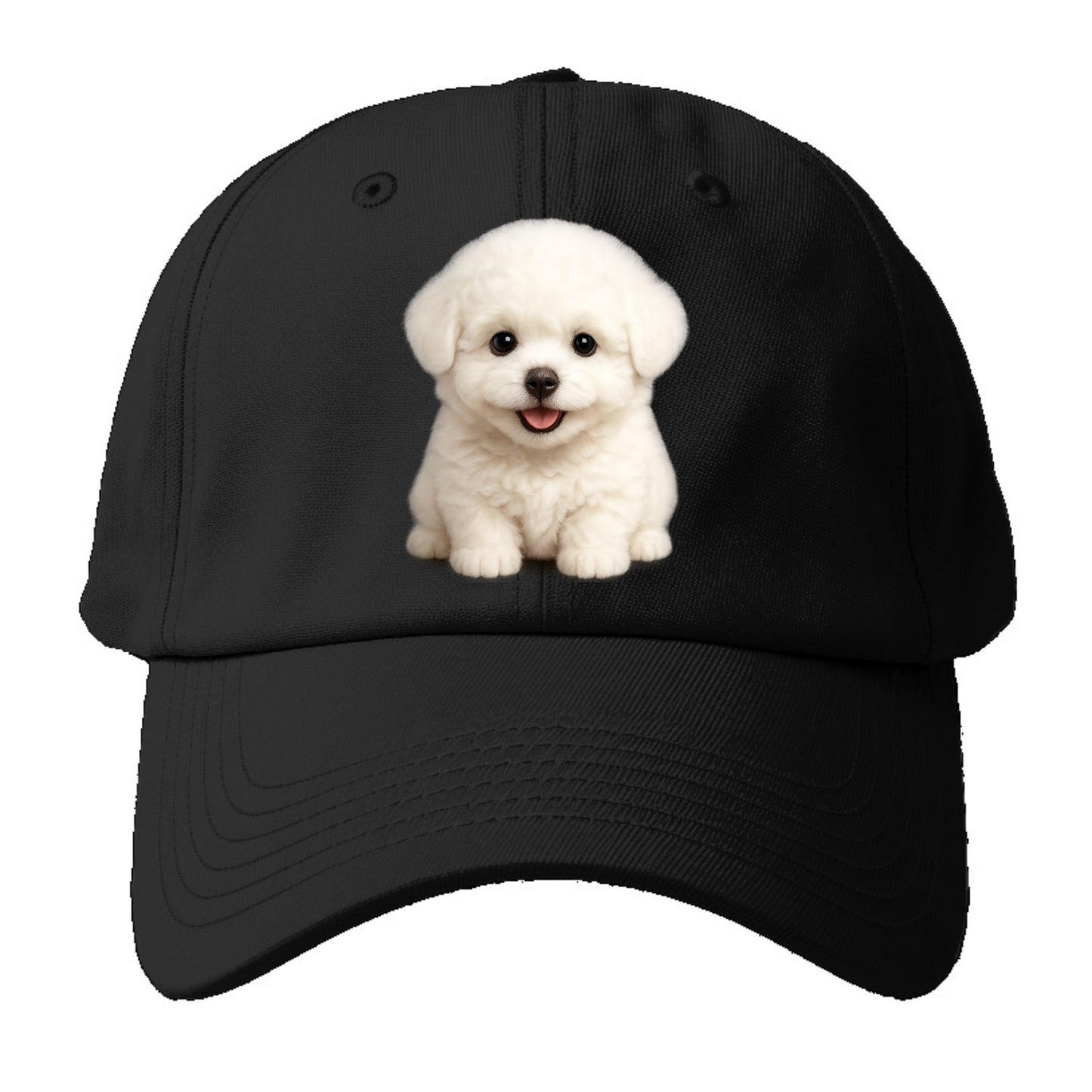 Baby Bichon Frise Puppy - white puffy cloud, dark eyes, happy - Baseball Cap For Big Heads - Black