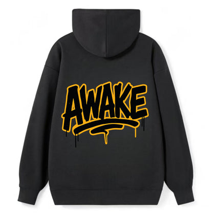 Bold typography design - "AWAKE" - conscious, aware, alert - Classic Pullover Hoodie - Black