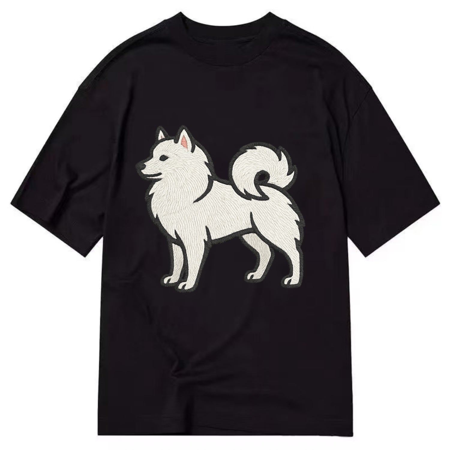American Eskimo Dog - White spitz embroidered standing design - Classic T-shirt - Black