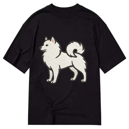 American Eskimo Dog - White spitz embroidered standing design - Classic T-shirt - Black