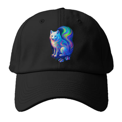 Graceful arctic fox with tail streaming aurora colors, white fur with prismatic - Baseball Cap - Black