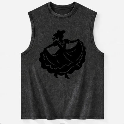 Mexican folk dancer twirling skirt - Vintage Washed Tank - Black