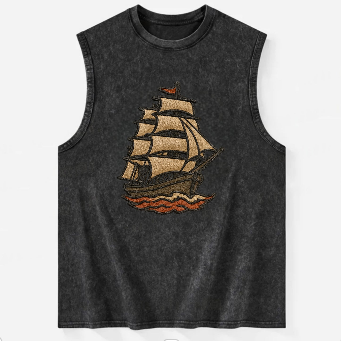 Sailing Ship  - Vintage Washed Tank - Black