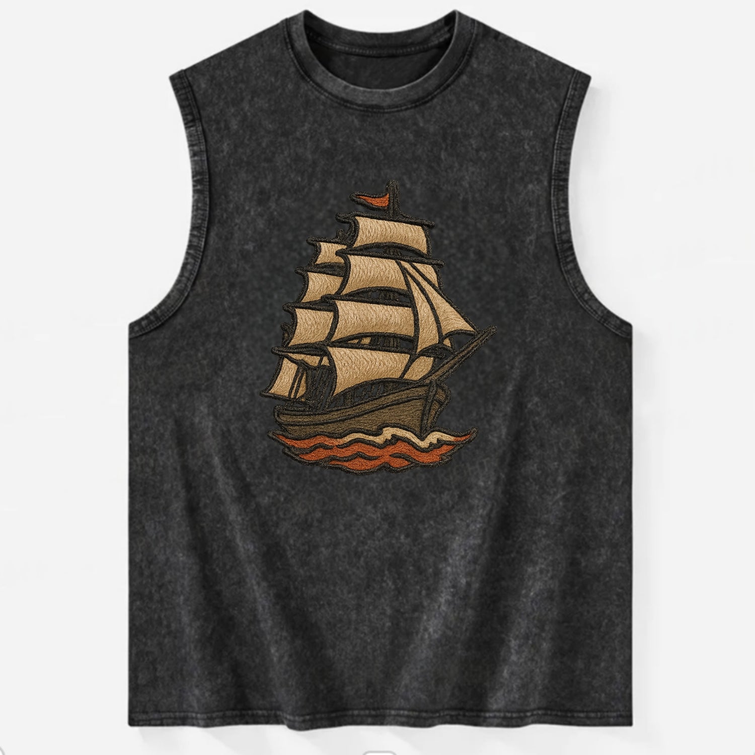 Sailing Ship  - Vintage Washed Tank - Black
