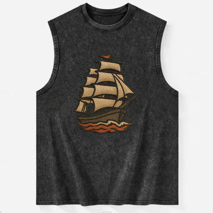 Sailing Ship  - Vintage Washed Tank - Black