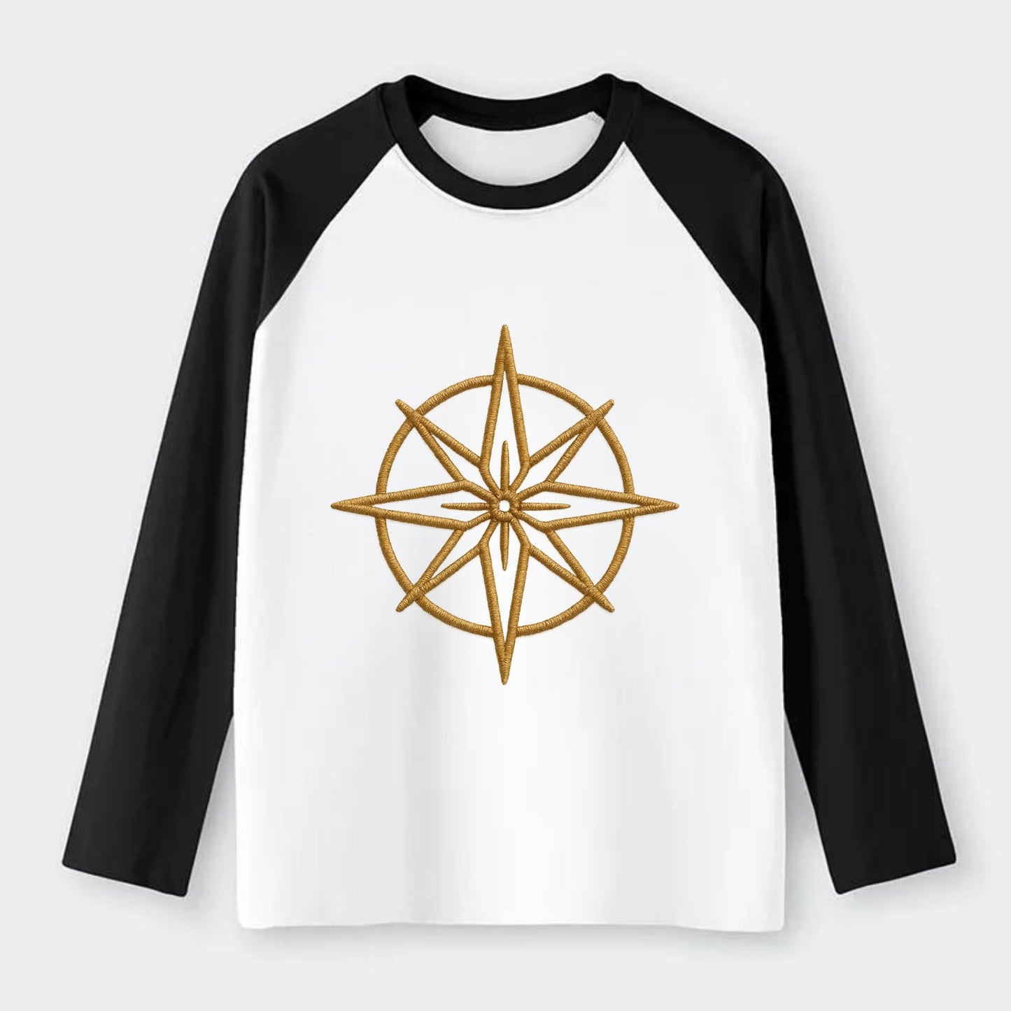 Compass Rose  - Raglan Long Sleeve T-Shirt - Black