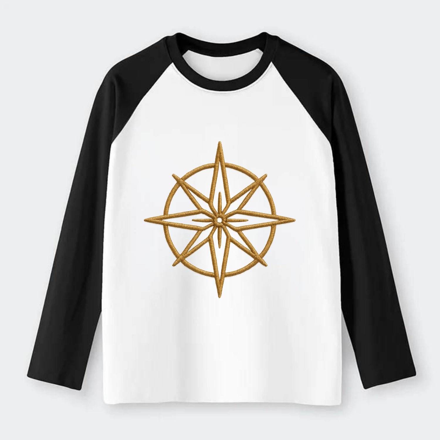 Compass Rose  - Raglan Long Sleeve T-Shirt - Black