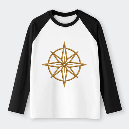 Compass Rose  - Raglan Long Sleeve T-Shirt - Black