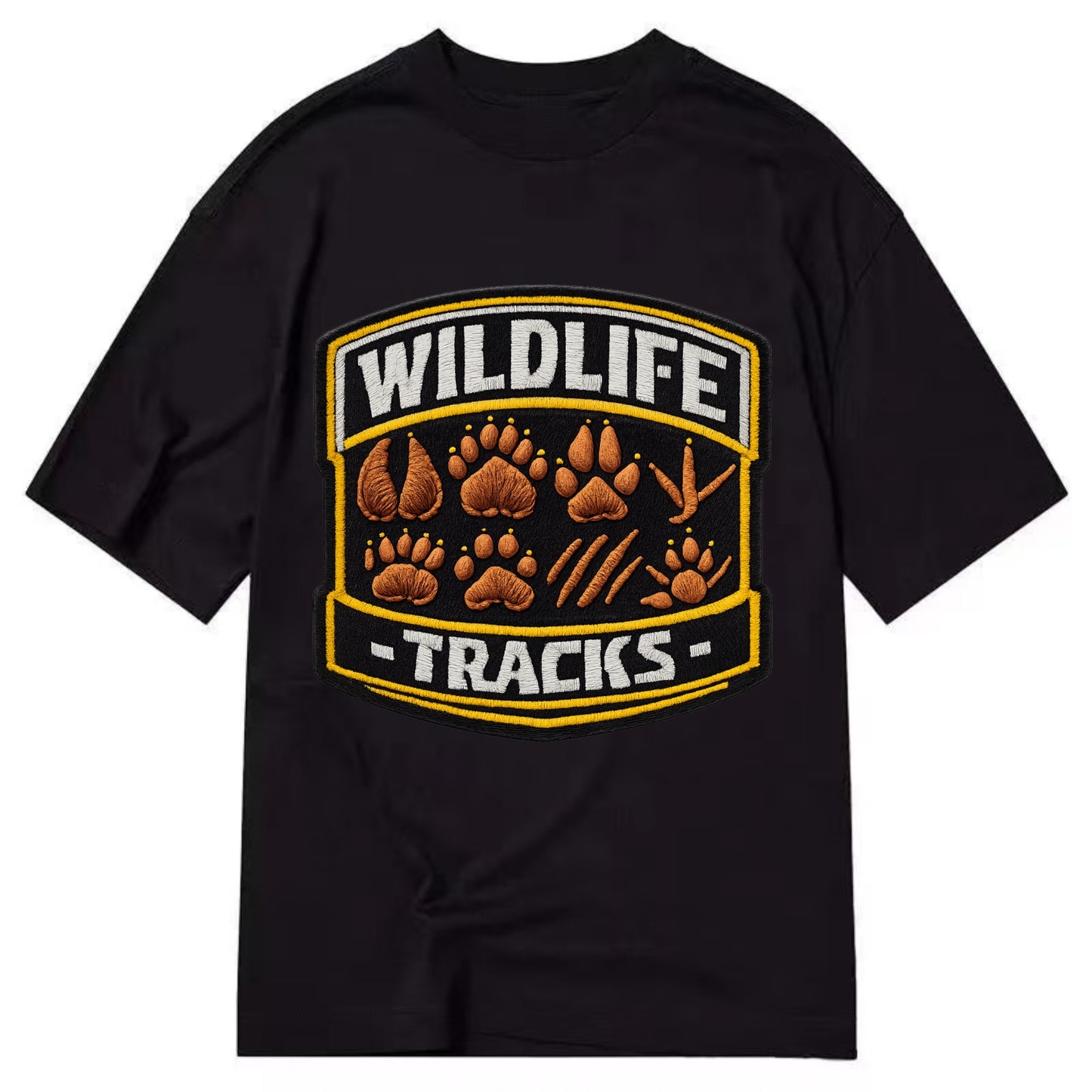 WILDLIFE TRACKS - animal footprints in brown , tracker - Classic T-shirt - Black