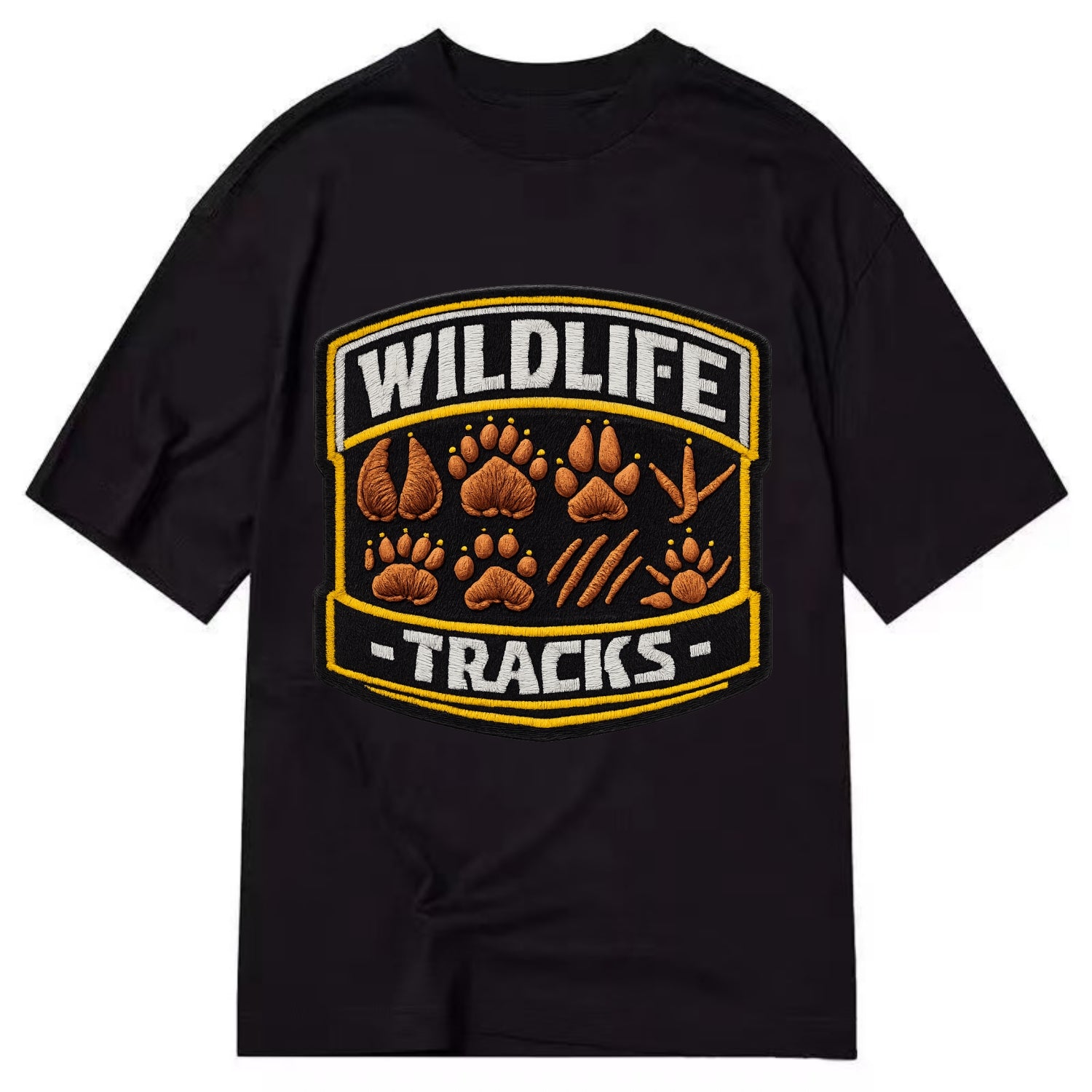 WILDLIFE TRACKS - animal footprints in brown , tracker - Classic T-shirt - Black