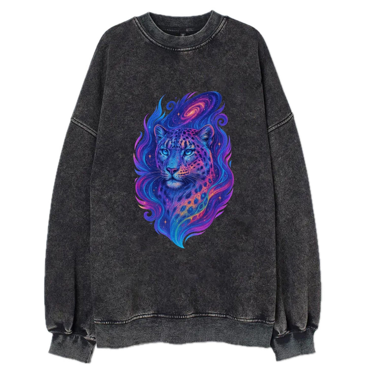 Majestic snow leopard with rainbow gradient spots, crystalline flowing - Vintage Sweatshirt - Black
