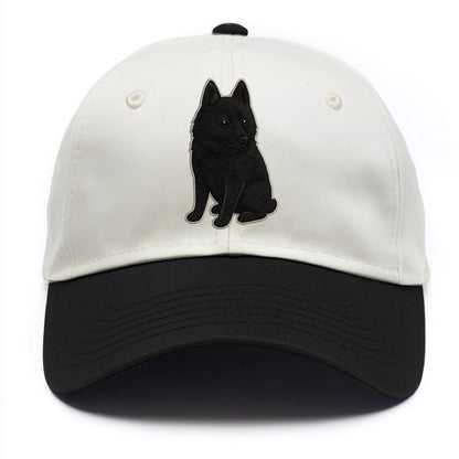 Schipperke - Solid black small embroidered sitting pose - Two Tone Cap - Black