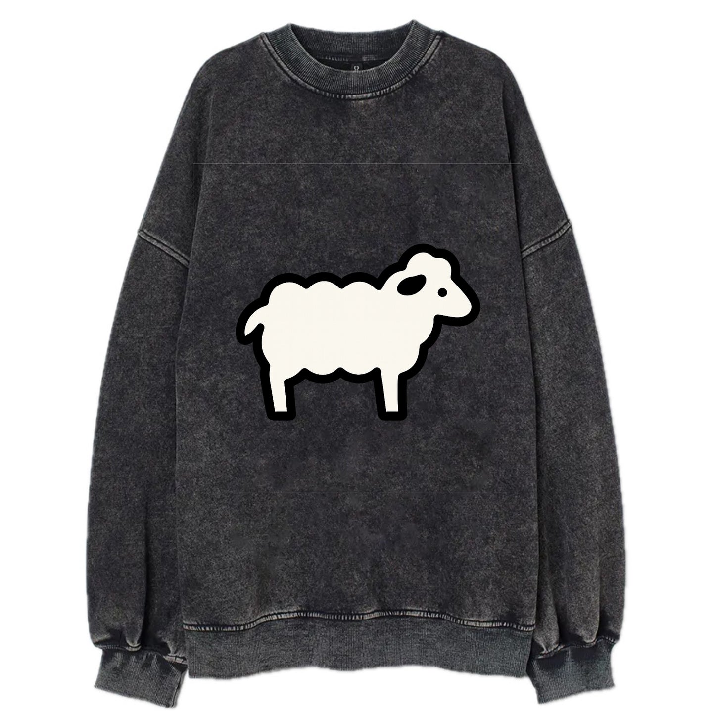 Sheep - White fluffy wool flat side profile - Vintage Sweatshirt - Black