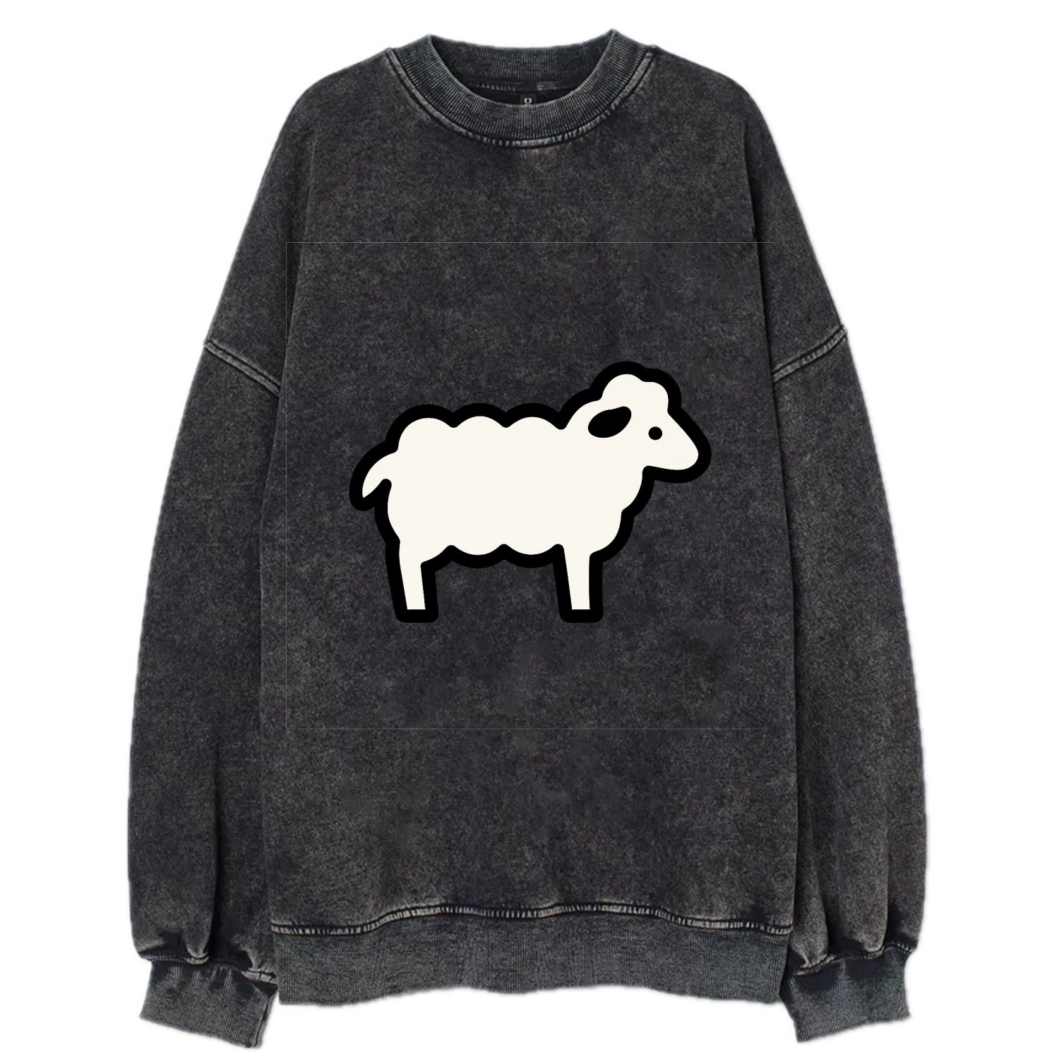 Sheep - White fluffy wool flat side profile - Vintage Sweatshirt - Black