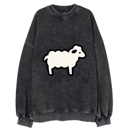 Sheep - White fluffy wool flat side profile - Vintage Sweatshirt - Black