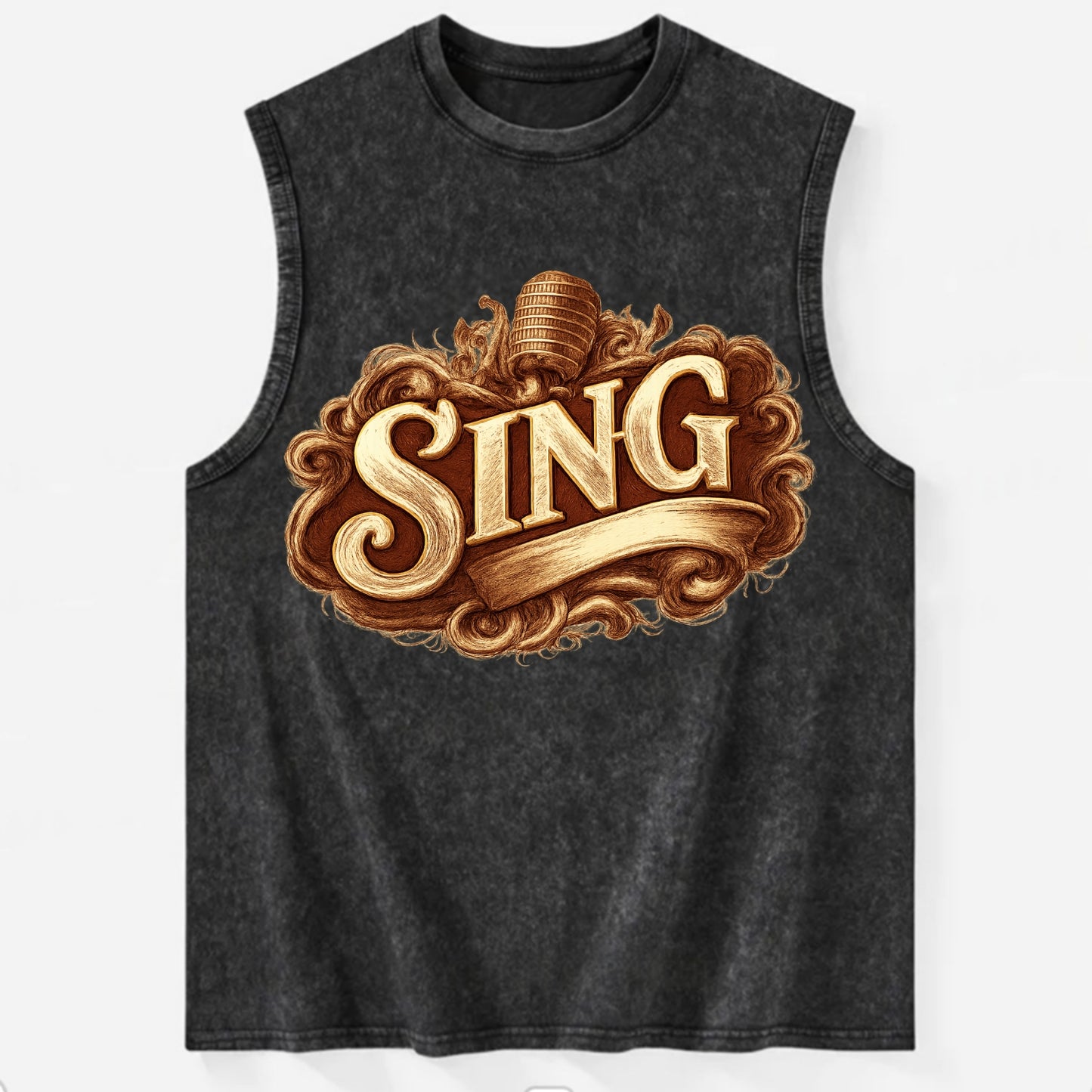 Bold typography design - "SING" - vocal expression, musical soul - Vintage Washed Tank - Black