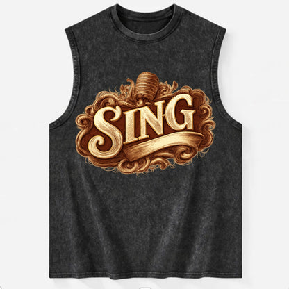 Bold typography design - "SING" - vocal expression, musical soul - Vintage Washed Tank - Black