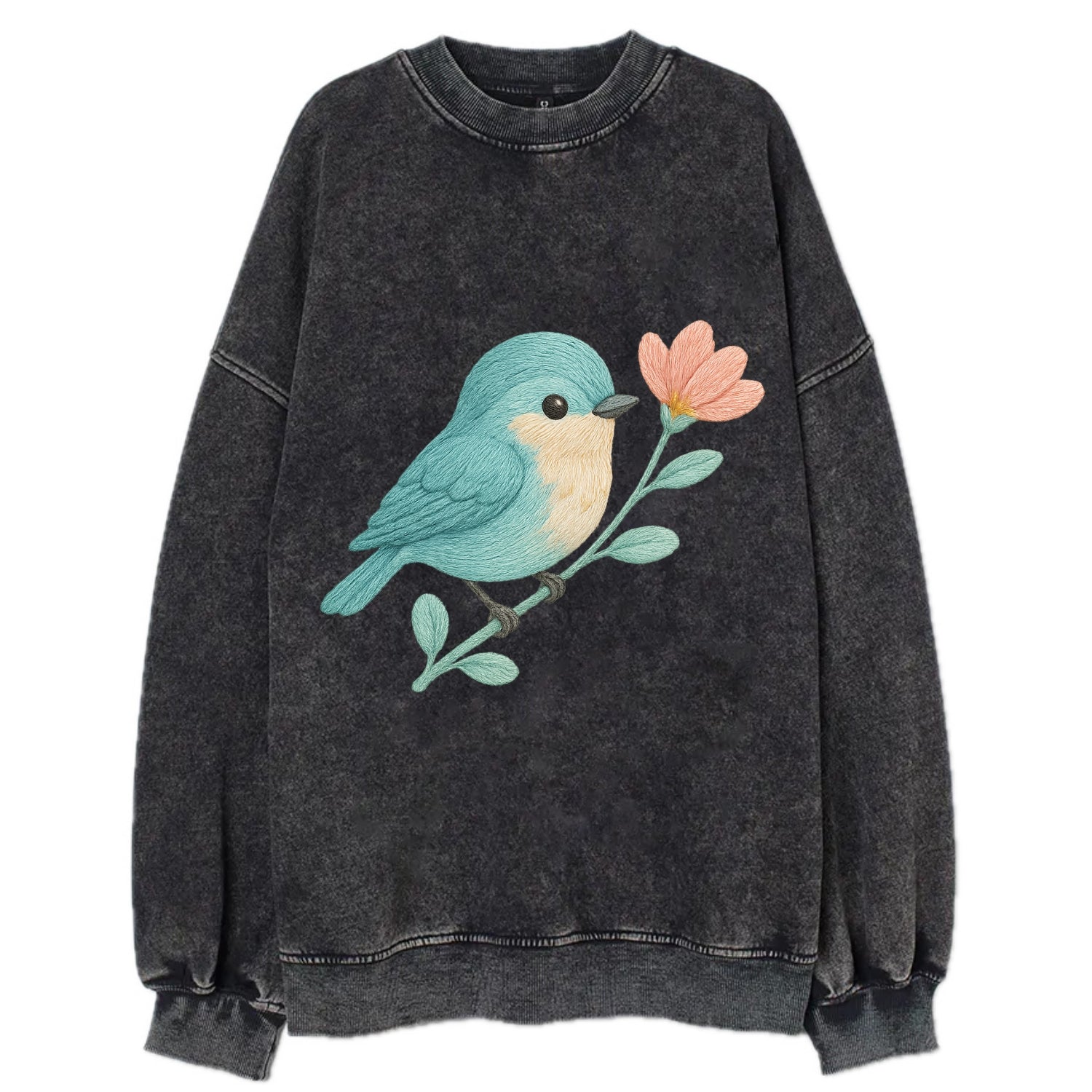 Aqua Chickadee - Vintage Sweatshirt - Black