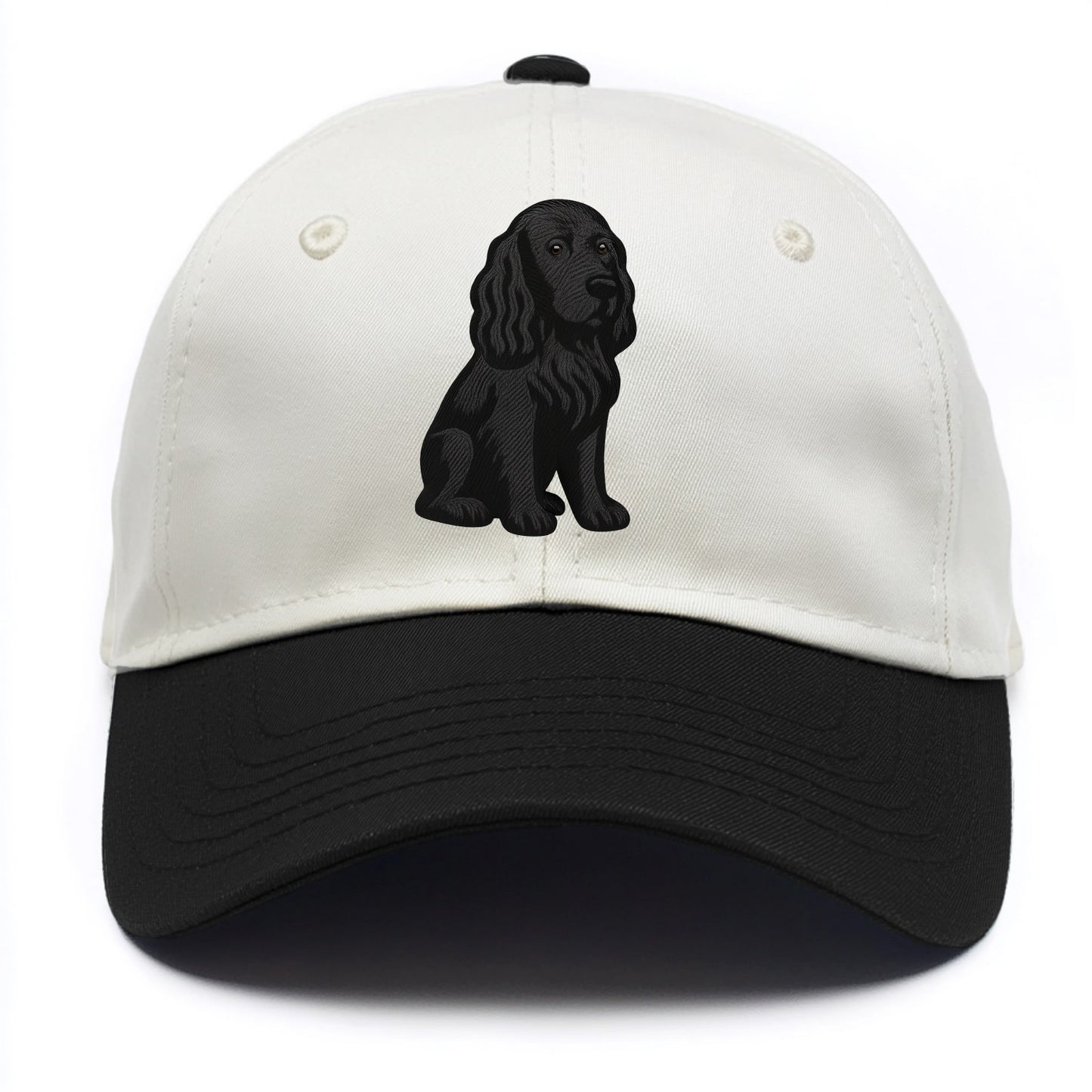 Field Spaniel - Black silky coat embroidered pose - Two Tone Cap - Black
