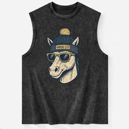 Missouri Mule wearing Kansas City beanie with pom pom and wayfarer sunglasses - Vintage Washed Tank - Black