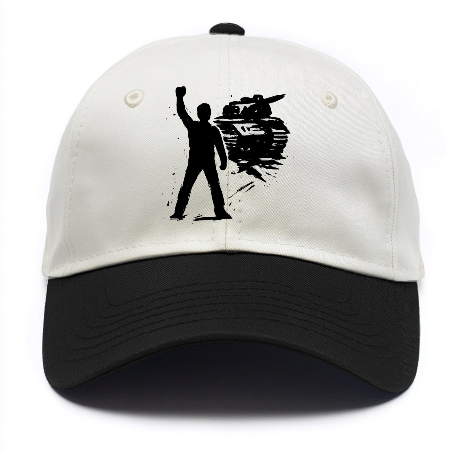 Single figure standing against tank - courage and resistance ink art - Two Tone Cap - Black