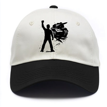 Single figure standing against tank - courage and resistance ink art - Two Tone Cap - Black