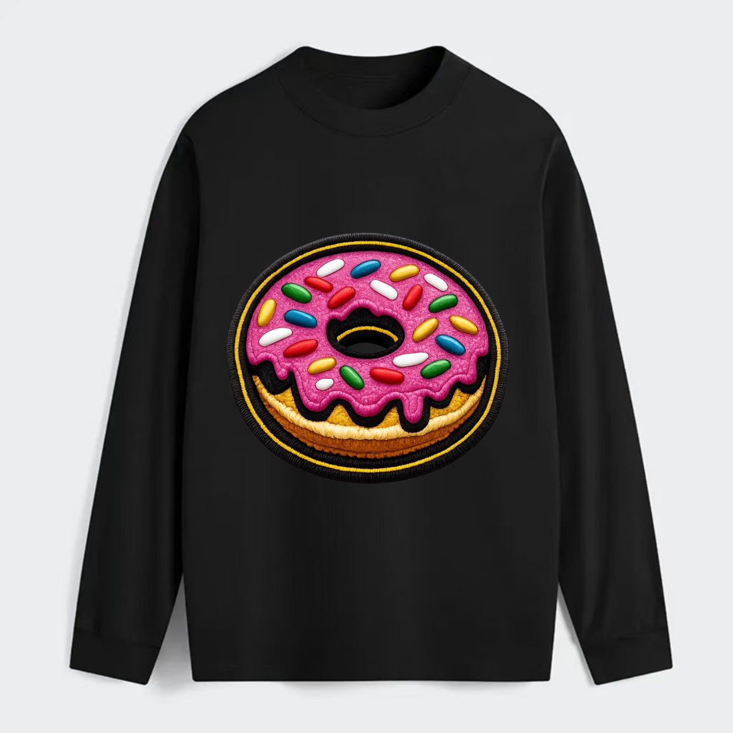 DONUT SPRINKLES - glazed donut with sprinkles in pink and rainbow , - Classic Long Sleeve Shirt - Black