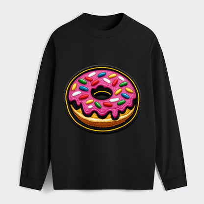 DONUT SPRINKLES - glazed donut with sprinkles in pink and rainbow , - Classic Long Sleeve Shirt - Black