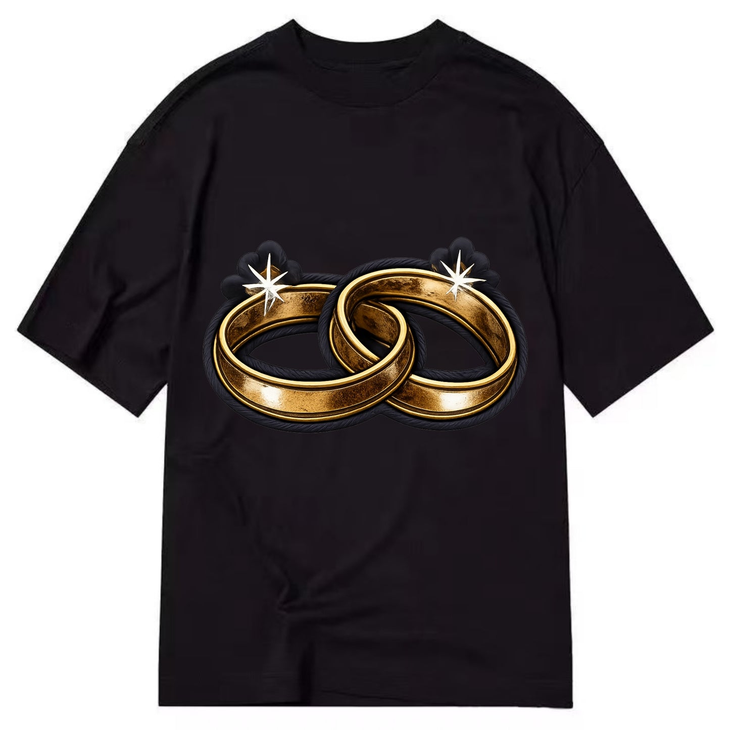 WEDDING RINGS - interlocked bands in gold , marriage - Classic T-shirt - Black