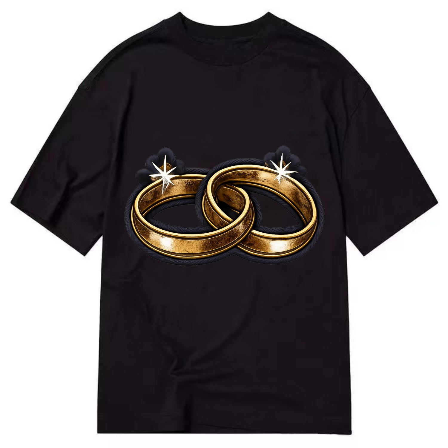 WEDDING RINGS - interlocked bands in gold , marriage - Classic T-shirt - Black