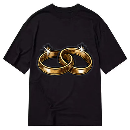 WEDDING RINGS - interlocked bands in gold , marriage - Classic T-shirt - Black
