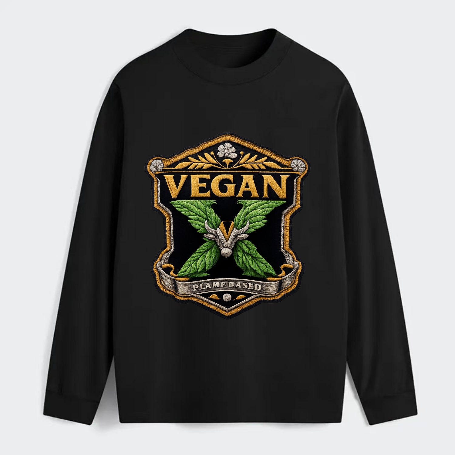 VEGAN X - plant-based symbol in green , animal rights - Classic Long Sleeve Shirt - Black