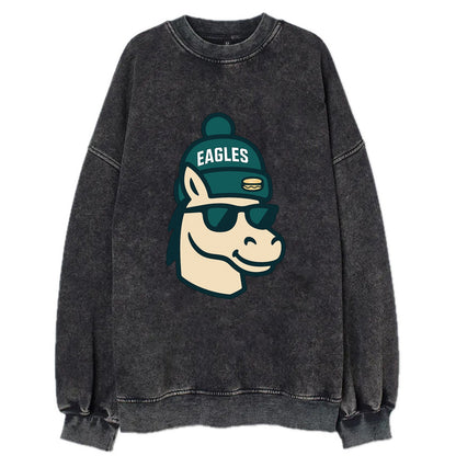 Philadelphia Horse wearing Eagles beanie with cheesesteak patch and wayfarer - Vintage Sweatshirt - Black